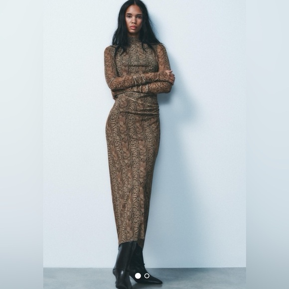 Zara Snake print New Draped Tulle Dress snake print size S NWT - Picture 1 of 8